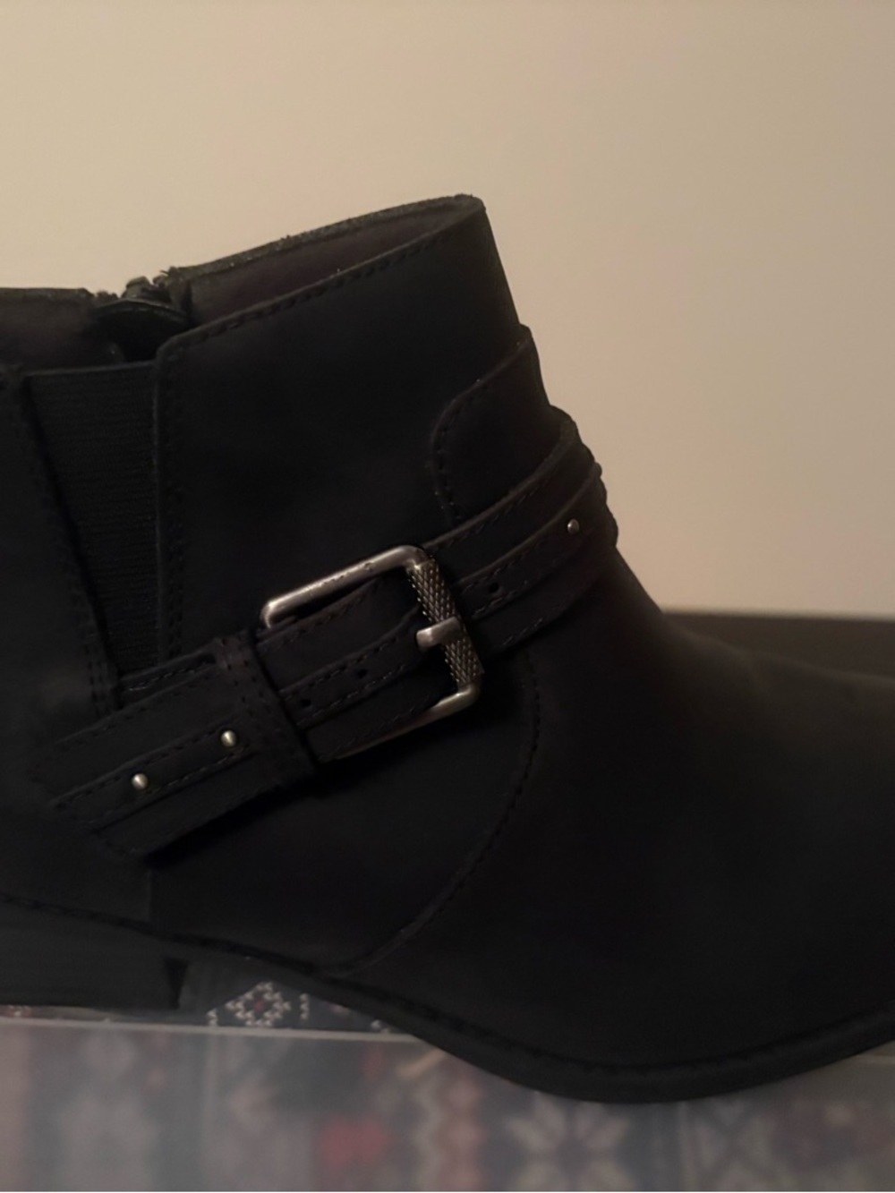 Clarks Black Ankle Boot with Buckle Strap